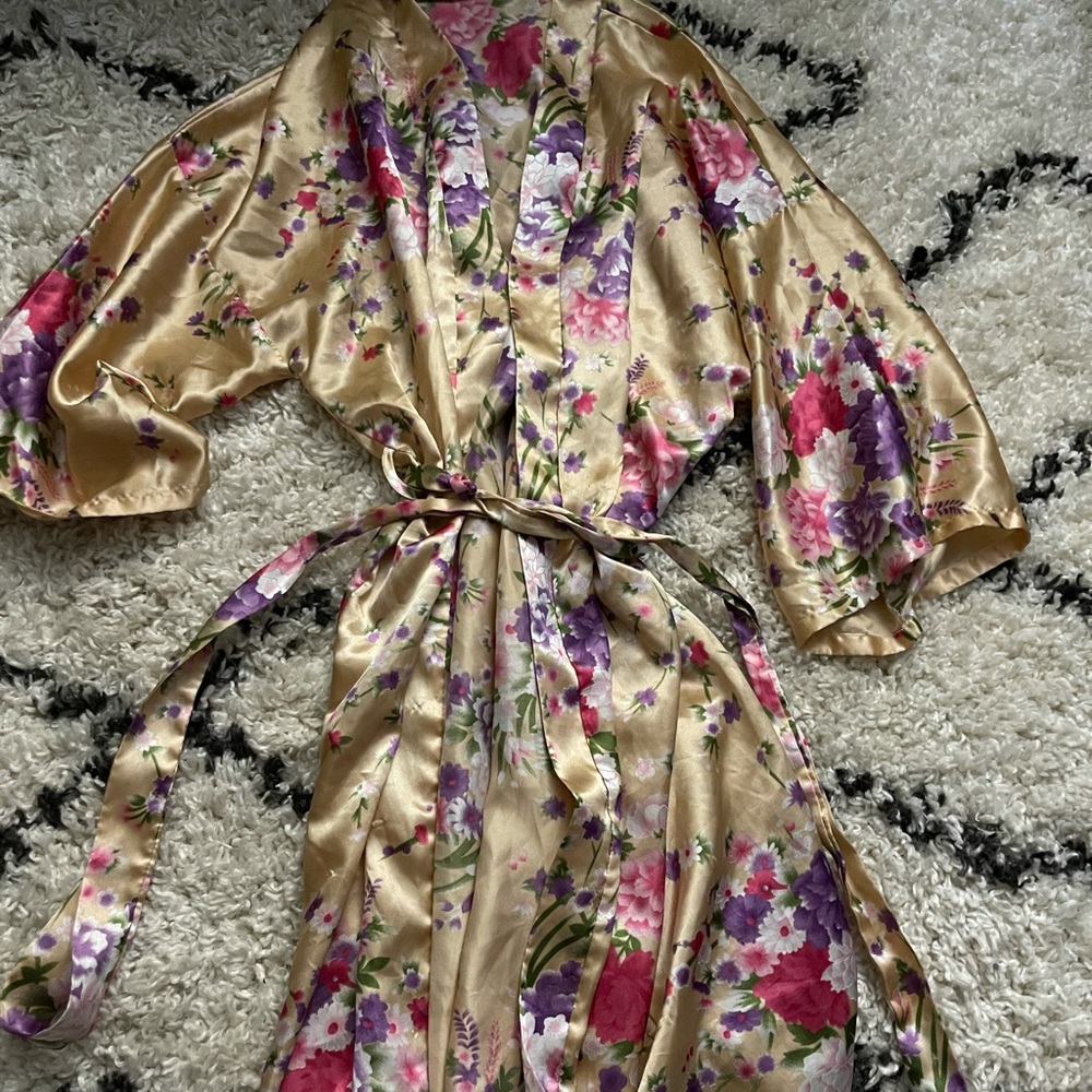 Floral silk robe